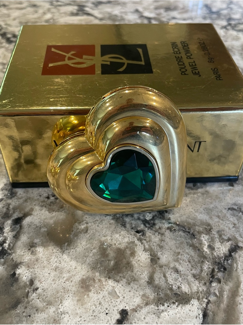 Yves Saint Laurent Gold Heart Compact Green Jewel Accent